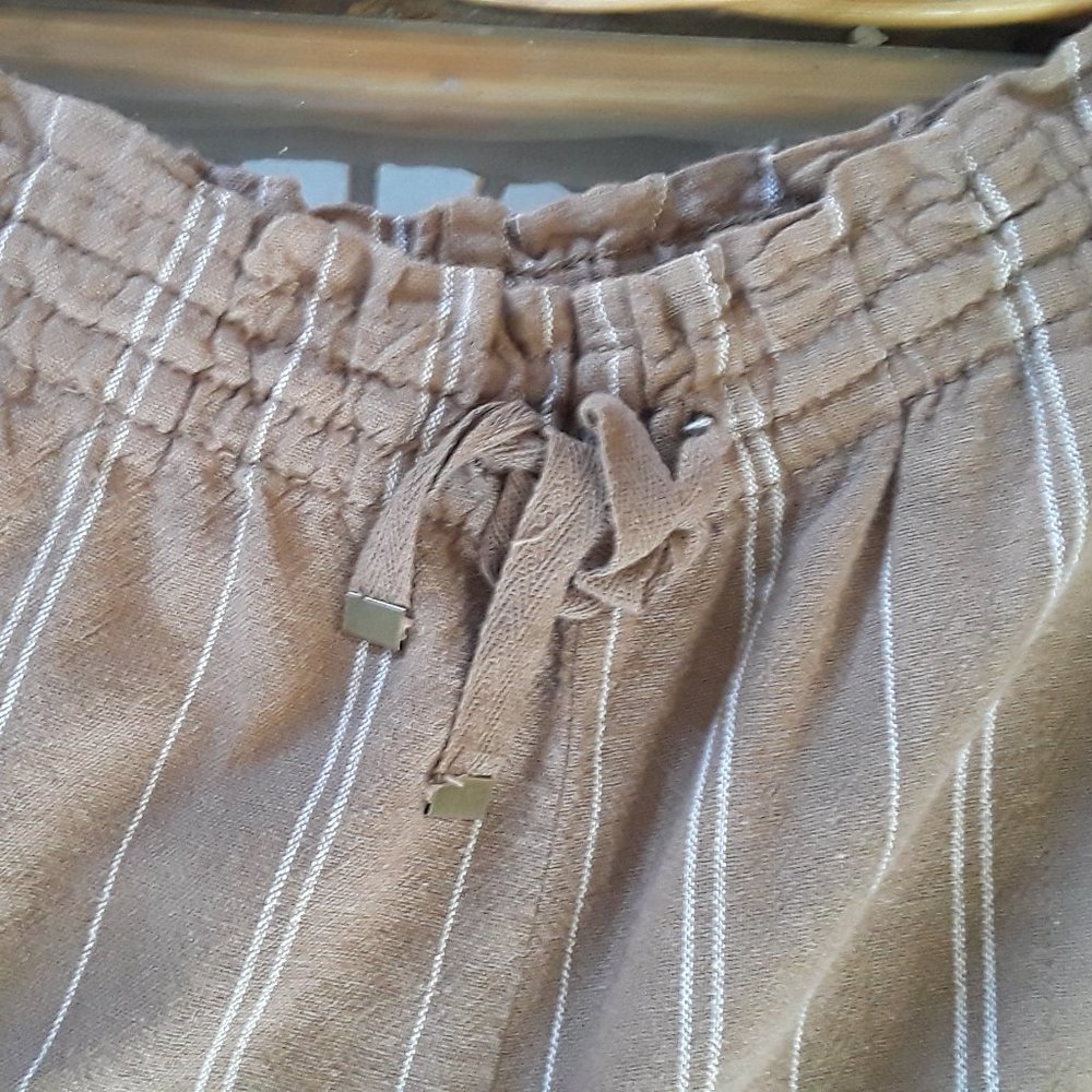 Linen Striped Wide Leg Pants Lagenlook Boho Chic SzL